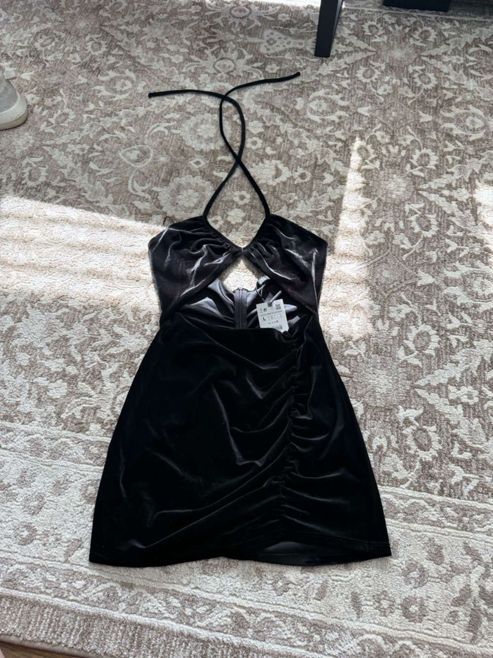 Zara Black Velvet Halter Mini Dress -